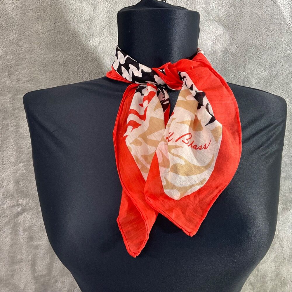 Vintage Bill Blass silk scarf 20”x20” Square Geometric artsy w red boarder